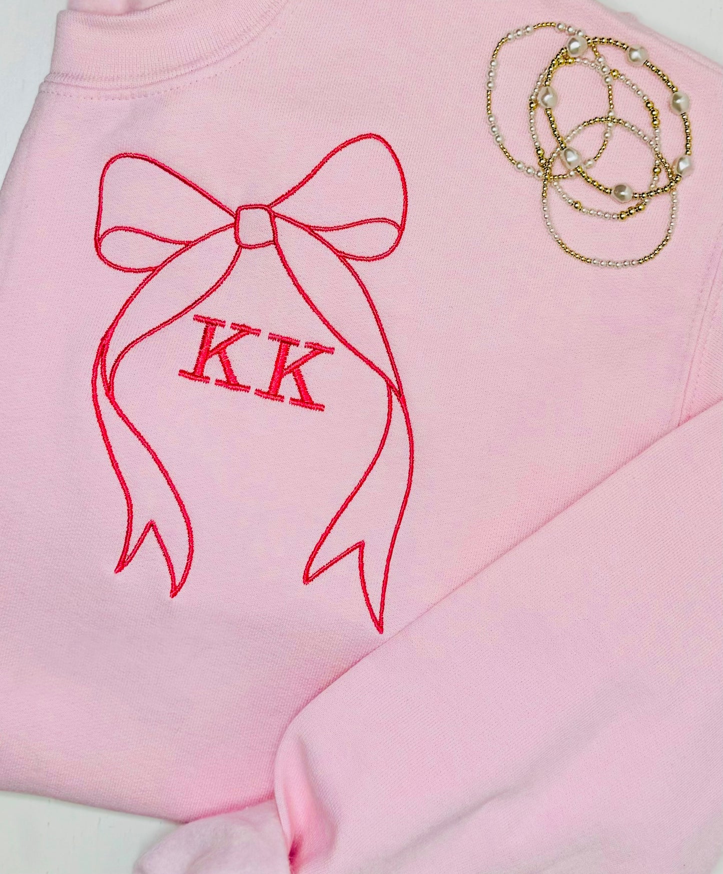 Youth Embroidered Monogram Bow Sweatshirt