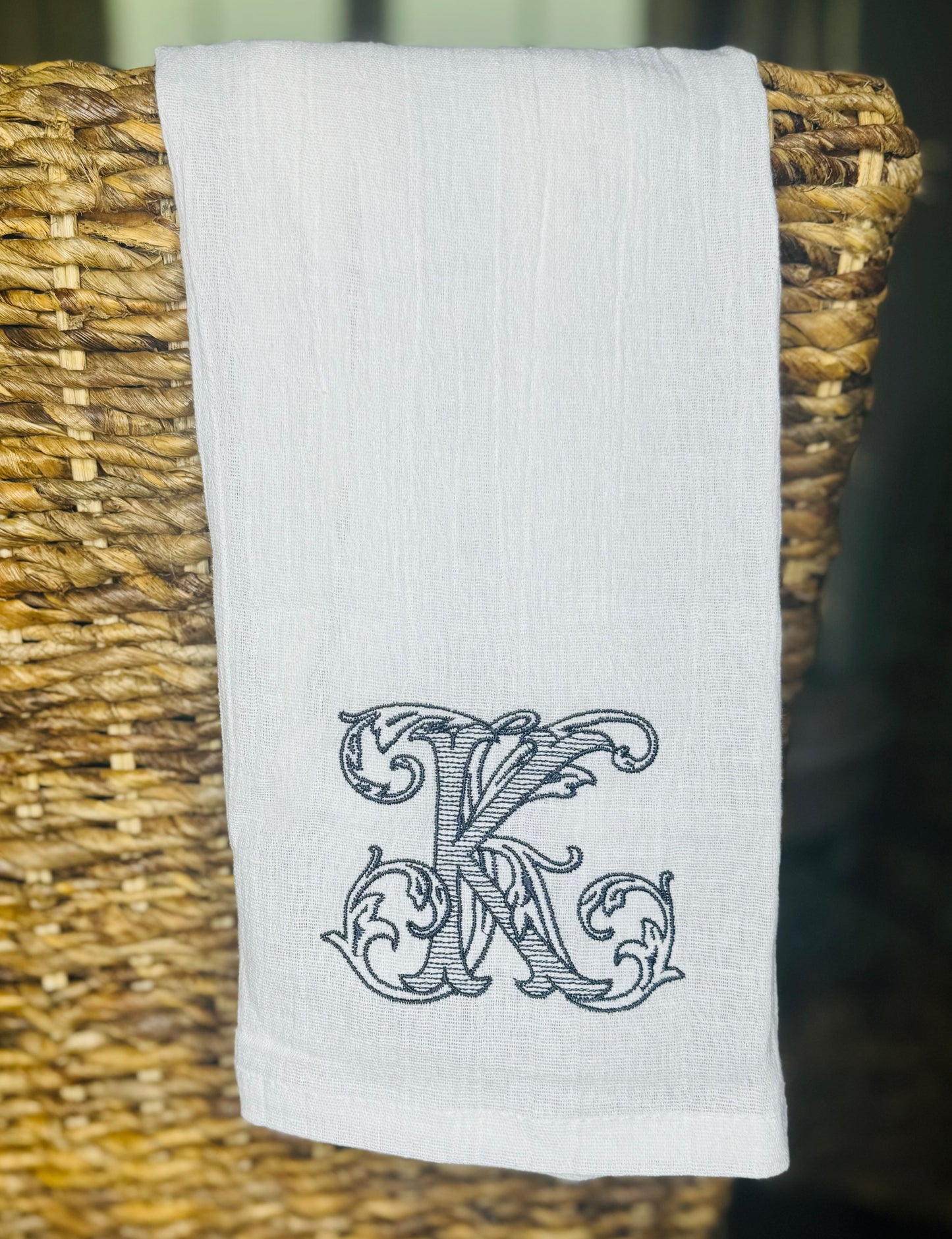 Embroidered Vintage Vine Letter Hand Towel