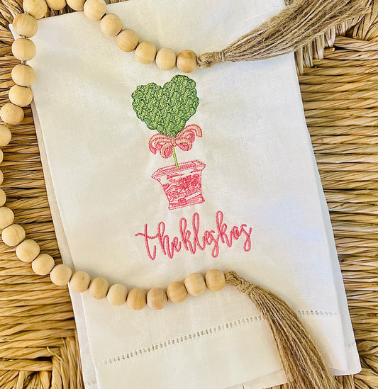 Heart Topiary Linen Tea Towel